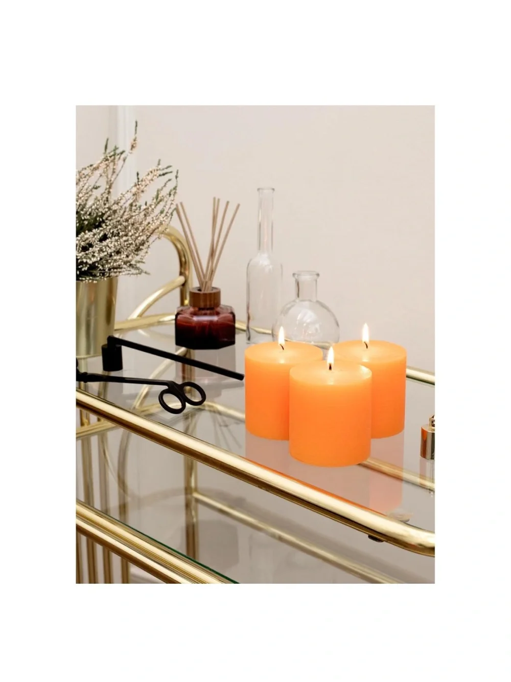 Set of 3 Orange Pillar Candles - Unscented Decorative Candles 3x3”